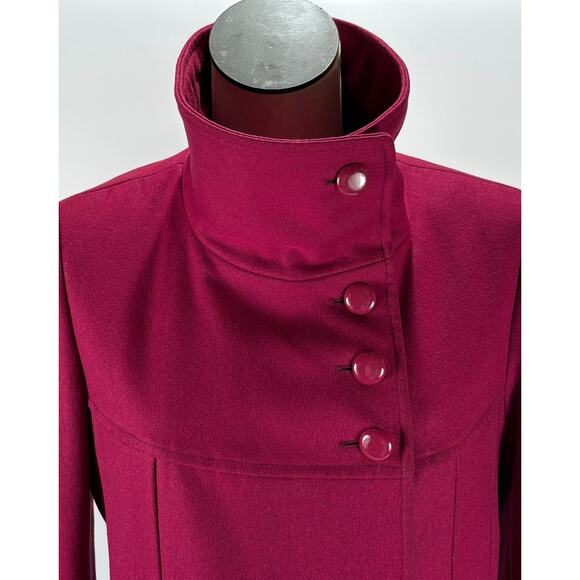 Y2K GUESS Mulberry Wool Coat Womens Preppy Peacoat Dark Fushia Jacket MED 2000s - Picture 4 of 12